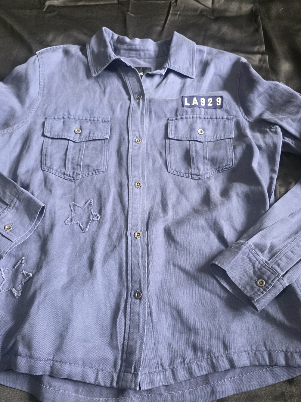 Rails Dusty Blue Button-Down Shirt Soft Linen Blend Boy Scout Army Shirt Jacket